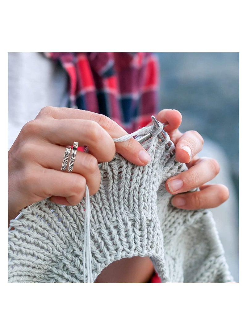 4 Pack Knitting Crochet Loop Ring for Fingers, Adjustable Tension Ring, Metal Open Yarn Guide Finger Holders, Thimbles Crochet- 2 Gold & Silver