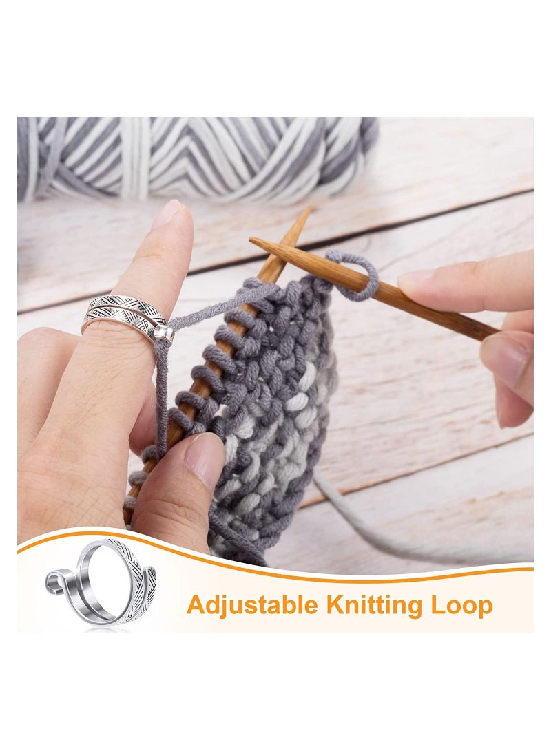 4 Pack Knitting Crochet Loop Ring for Fingers, Adjustable Tension Ring, Metal Open Yarn Guide Finger Holders, Thimbles Crochet- 2 Gold & Silver