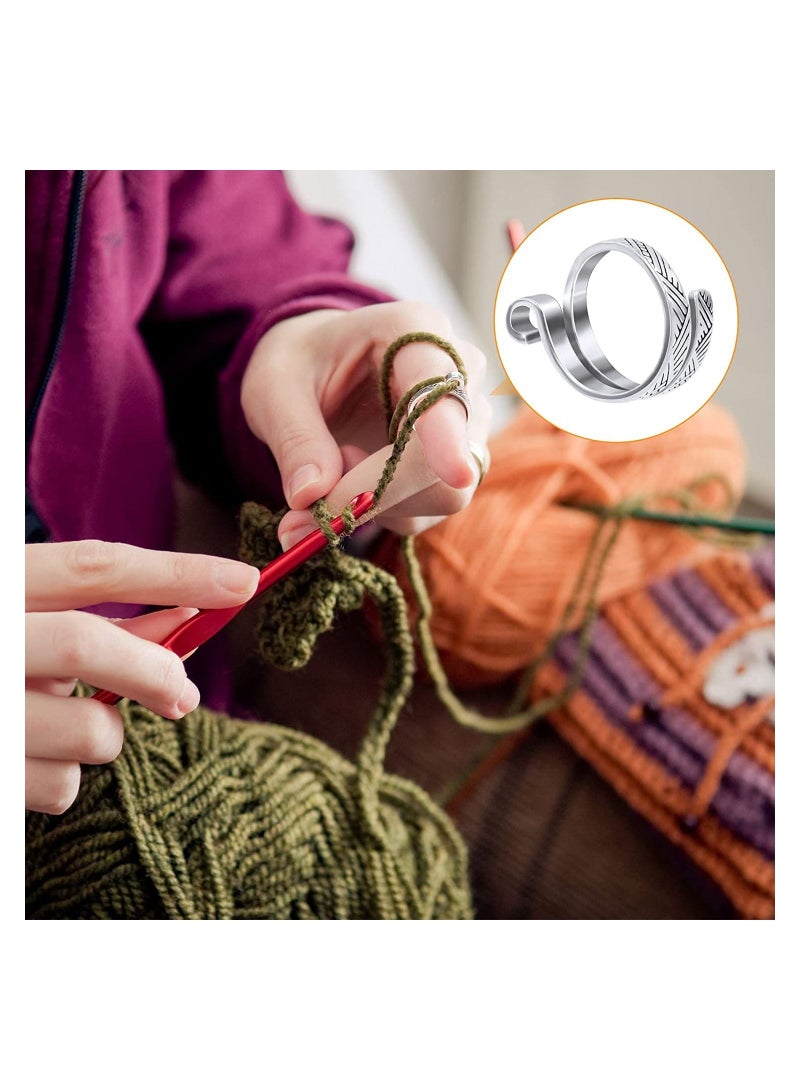 4 Pack Knitting Crochet Loop Ring for Fingers, Adjustable Tension Ring, Metal Open Yarn Guide Finger Holders, Thimbles Crochet- 2 Gold & Silver