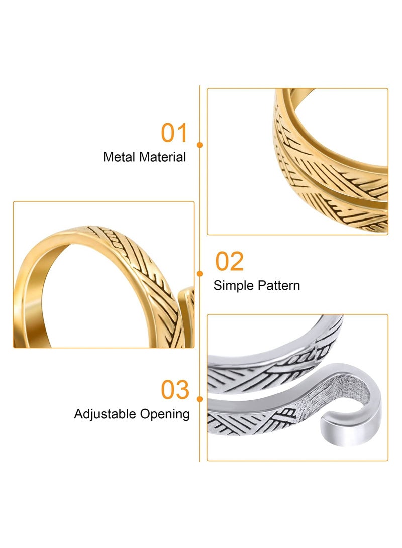 4 Pack Knitting Crochet Loop Ring for Fingers, Adjustable Tension Ring, Metal Open Yarn Guide Finger Holders, Thimbles Crochet- 2 Gold & Silver