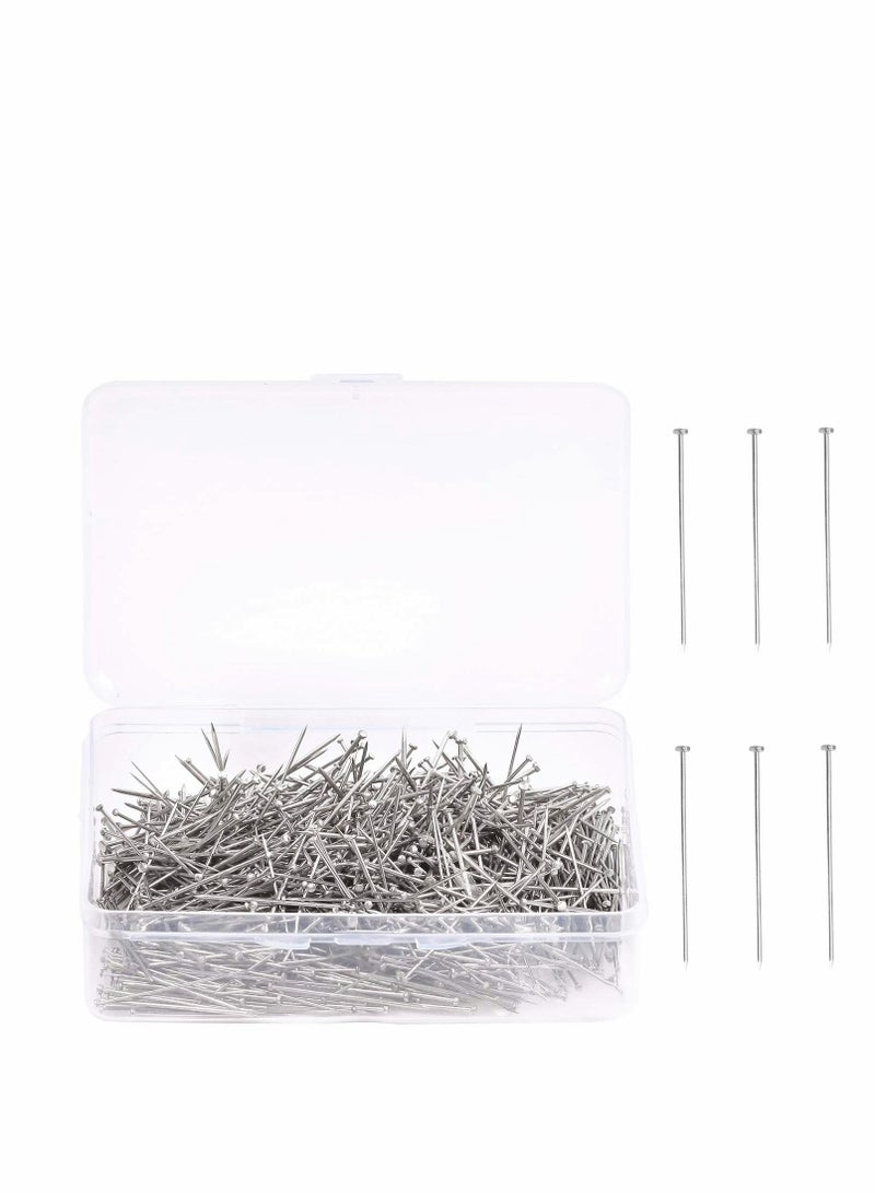 1000PCS Straight Pins, Durable Stainless Steel Dressmaker Pins Sewing with Plastic Boxes, Fine Satin Flat Head for Jewelry Making, Crafts