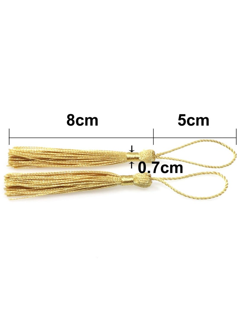 100 Pieces Light Gold 13 cm/5 Inch Silk Handmade Soft Tassel Thread Bookmark with Rope Loop for Jewelry Making DIY Craft Accessories (Light Gold)