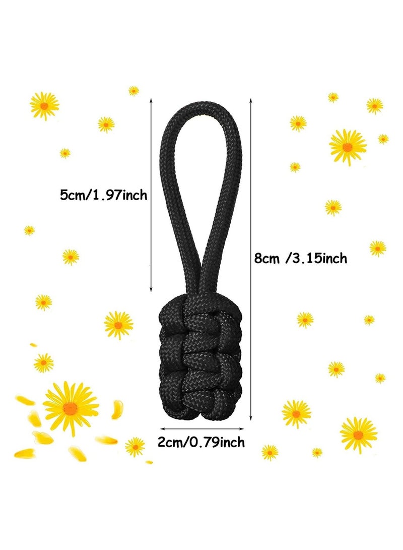 10 Pieces Replacement Zipper Pulls Tab Universal Nylon Repair Kit Slider Pull Fixer Metal Head Hand Woven Rope Handle Cord (Black)