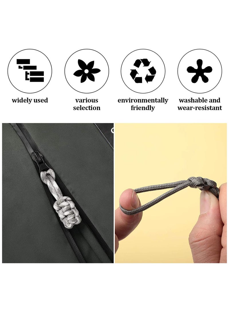 10 Pieces Replacement Zipper Pulls Tab Universal Nylon Repair Kit Slider Pull Fixer Metal Head Hand Woven Rope Handle Cord (Black)