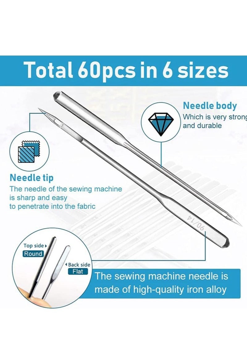 Sewing Machine Needles, 60 Pcs Universal Sharp Heavy Duty Ballpoint Accessories for Denim, Jeans, Leather, Jersey