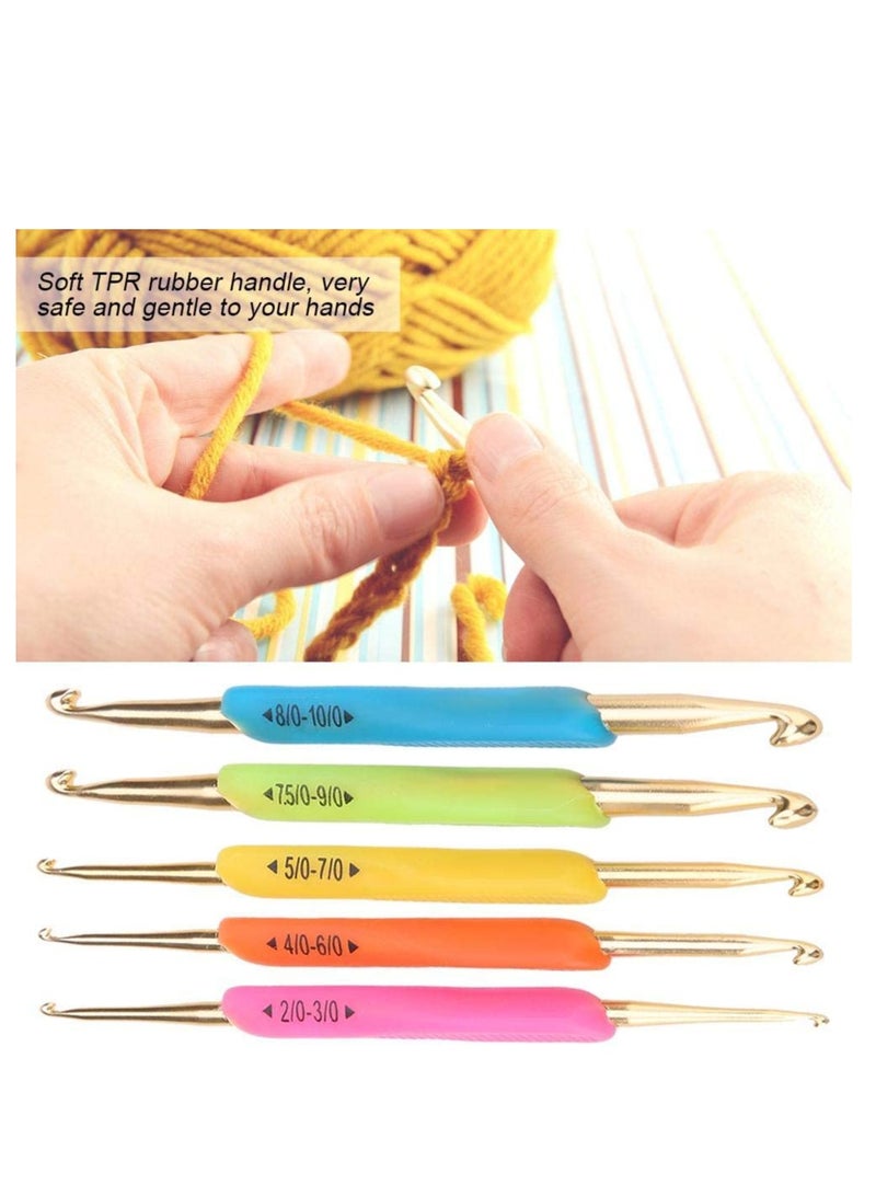 Crochet Hooks Set Double Hook Head 5 Pieces Colourful Knitting Crochet Needles Set Size 2mm-10mm Suitable for Beginners Arthritic Hands