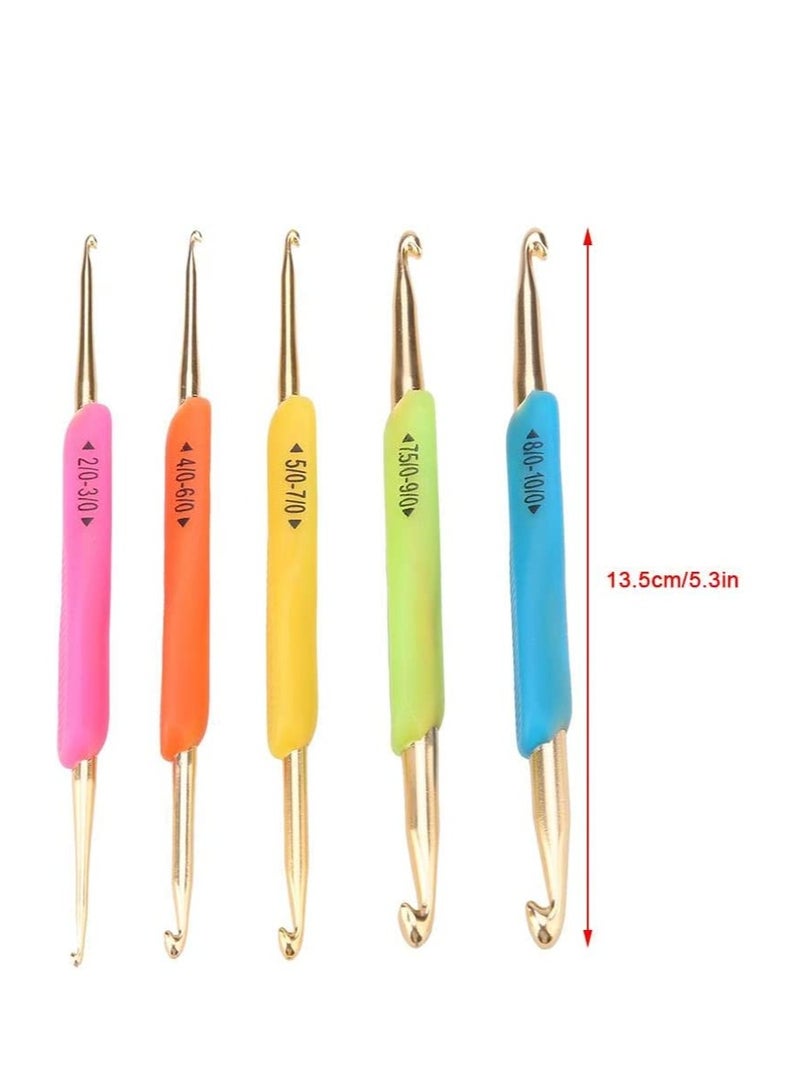 Crochet Hooks Set Double Hook Head 5 Pieces Colourful Knitting Crochet Needles Set Size 2mm-10mm Suitable for Beginners Arthritic Hands