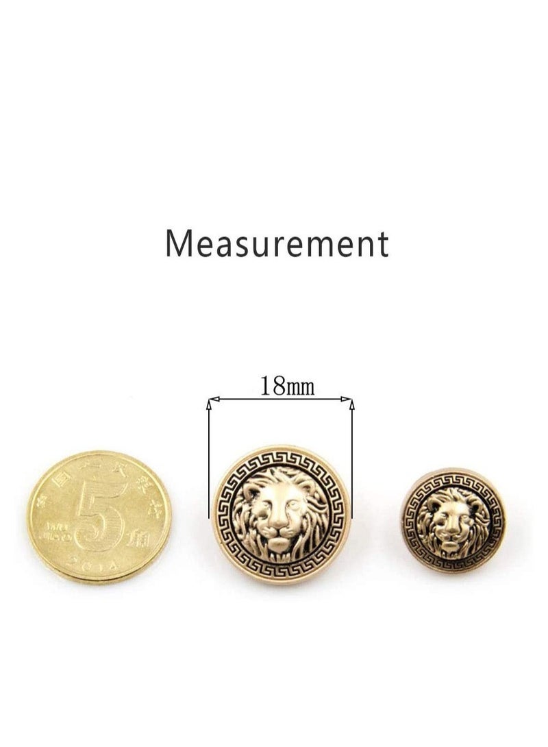 Lion Gold Metal Blazer Button, 30 Pieces Lion Head Embossed Sewing Button Suit Shirt DIY Buttons for Blazer, Suits, Sport Coat, Uniform (18mm)
