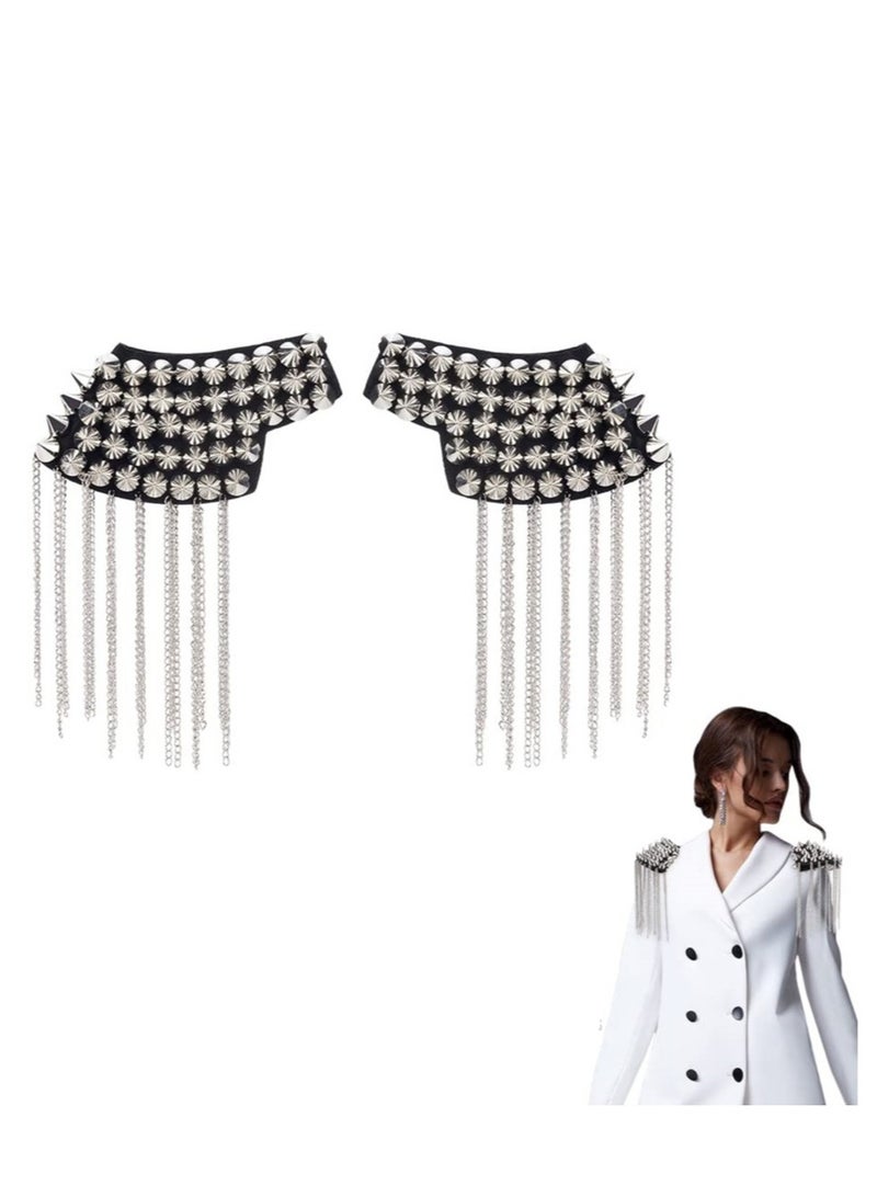 1 Pair Rivet Tassel Chain Epaulet Fringe Shoulder Pieces Rivet Shoulder Epaulets Tassel Chain Blazer Uniform Accessories for Women Men