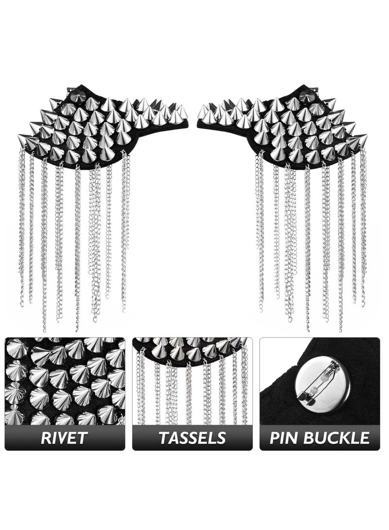 1 Pair Rivet Tassel Chain Epaulet Fringe Shoulder Pieces Rivet Shoulder Epaulets Tassel Chain Blazer Uniform Accessories for Women Men