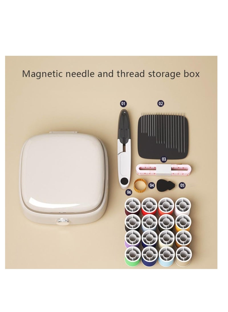 Magnetic Needle Case, Portable Travel Home Small Magnetic Sewing Box, Magnetic Needle Storage Case, Travel Compact Sewing Kit with Magnetic Box and Double Compartments (Beige)