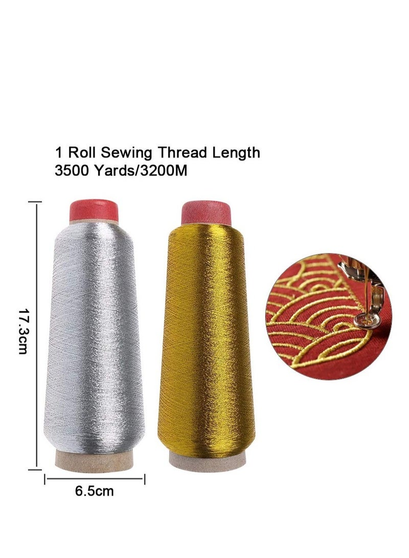 Gold and Silver String Twine, 2 PCS Sewing Machine Thread, Tinsel Thread Cord,Embroidery Thread for Wedding/Decoration/DIY Crafts Gift/Wrapping/Embroidery(6400M)