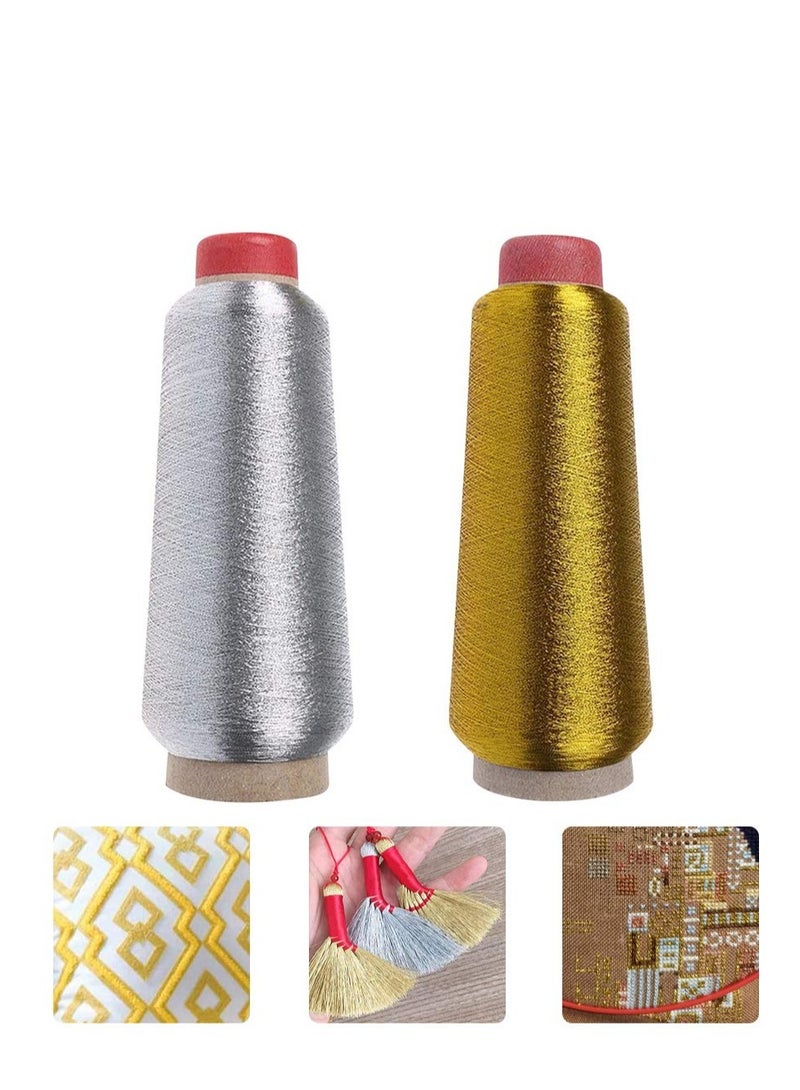 Gold and Silver String Twine, 2 PCS Sewing Machine Thread, Tinsel Thread Cord,Embroidery Thread for Wedding/Decoration/DIY Crafts Gift/Wrapping/Embroidery(6400M)