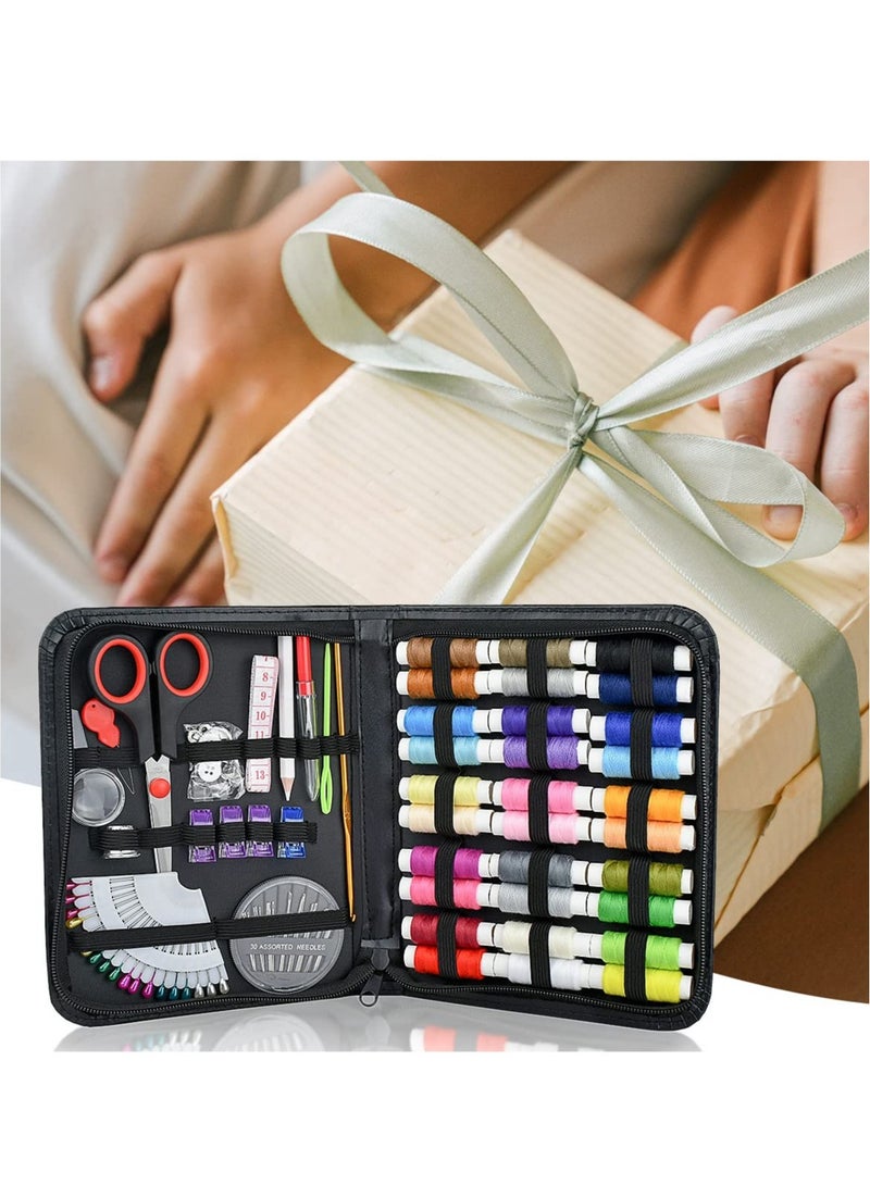 Portable Sewing Kit 100Piece Includes 30 Color Threads Scissors Needles Tape Measure and Other Accessories for Women Mom Traveler Adults Beginner