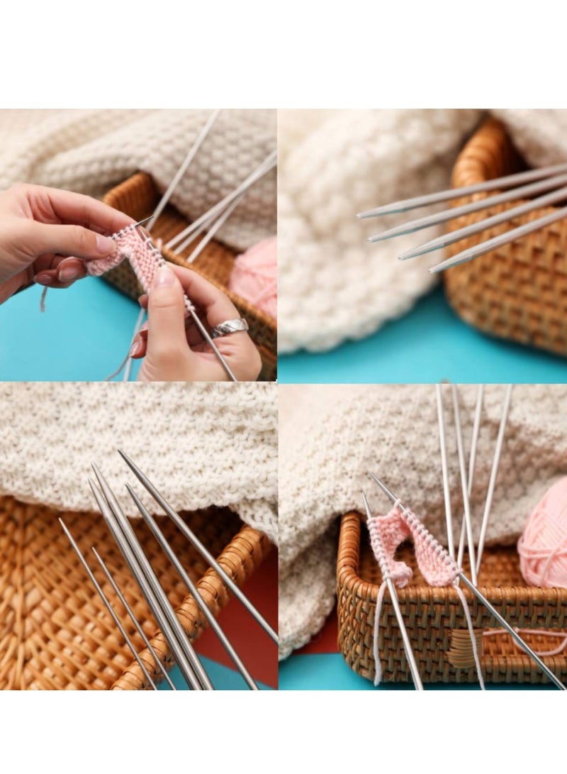 Double Pointed Knitting Needles, 11 Sizes Stainless Steel Metal Knitting Needles Set, Beginners Straight Knitting Needles Double Pointed Knitting Needle Sets 9.8inche
