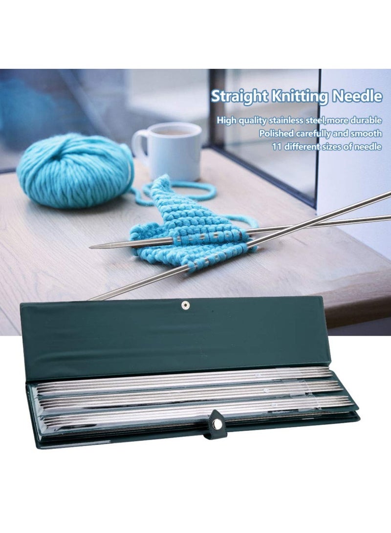 Double Pointed Knitting Needles, 11 Sizes Stainless Steel Metal Knitting Needles Set, Beginners Straight Knitting Needles Double Pointed Knitting Needle Sets 9.8inche