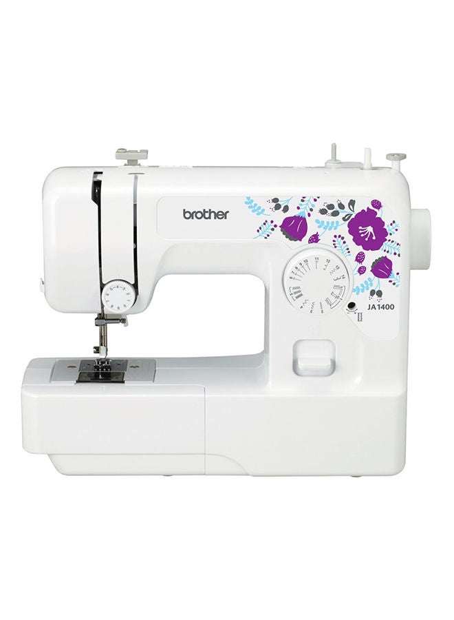 Compact Electric Sewing Machine Easy To Use Sewing And Mending Machine | Featuring 14 Range Of Stitches And Free Arm Conversion This 4-Step Buttonhole | Top Load Bobbin System And Led Sewing Light | An Instructional Dvd For Easy Setup And Operation | Made In Vietnam JA-1400 White