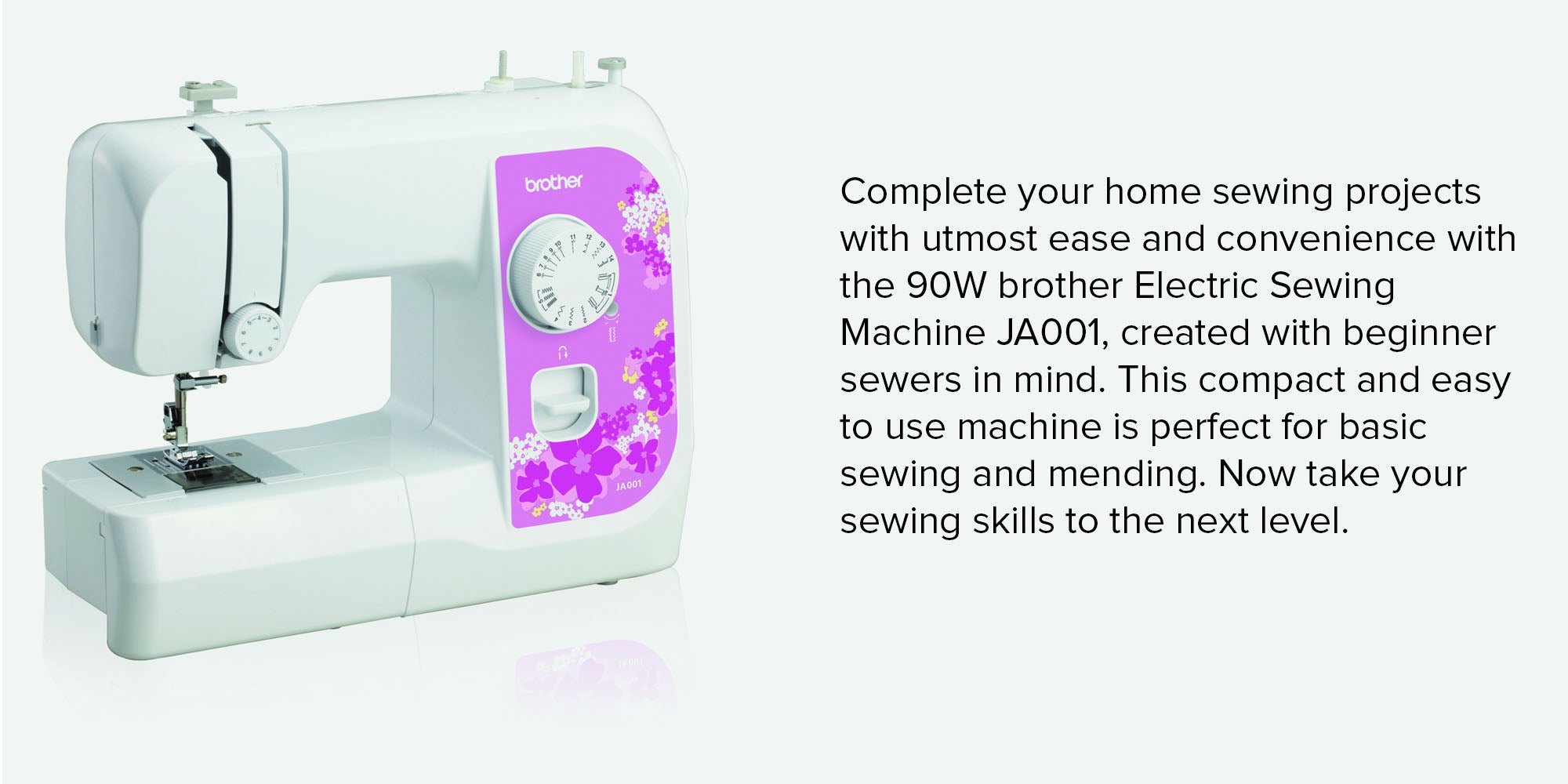 Compact Electric Sewing Machine Easy To Use Sewing And Mending Machine | Featuring 14 Range Of Stitches And Free Arm Conversion This 4-Step Buttonhole | Top Load Bobbin System And Led Sewing Light | An Instructional DVD For Easy Setup And Operation | Made In Vietnam JA001 White/Pink