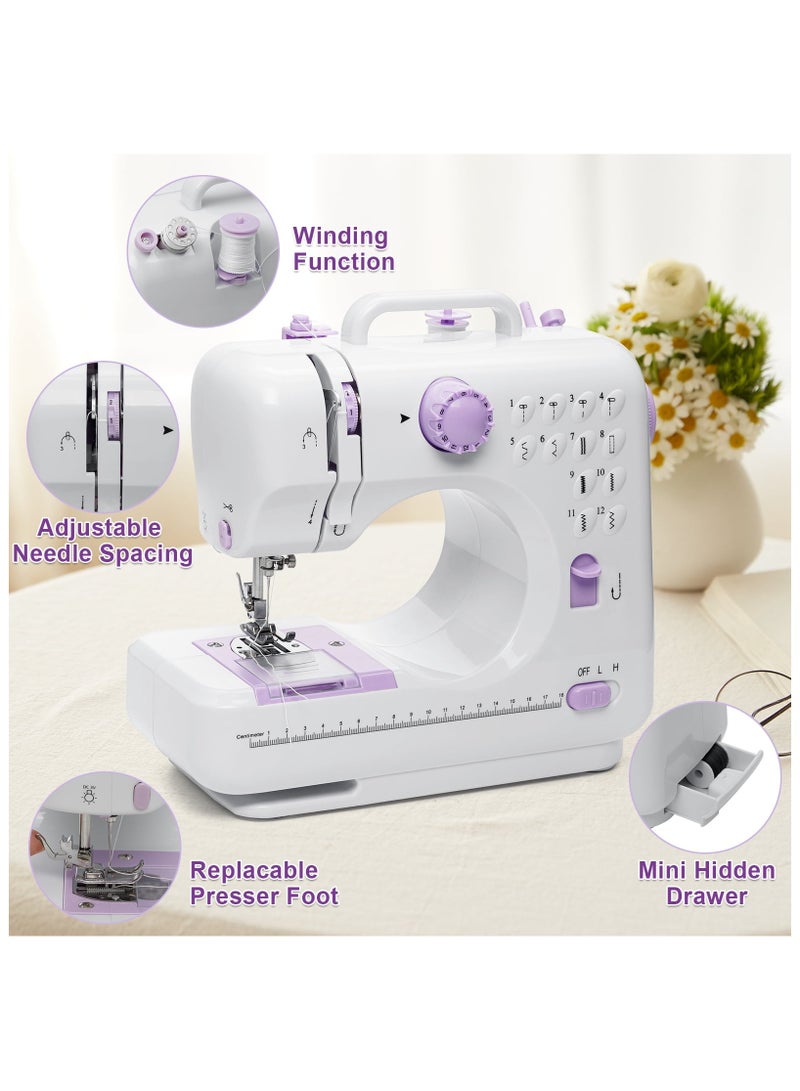 Portable Sewing Machine, Handheld Electric Sewing Machines Kit,12 Stitch Patterns Mini Sewing Machine for Beginners Kids,Household Multifunctional Crafting Mending Machine