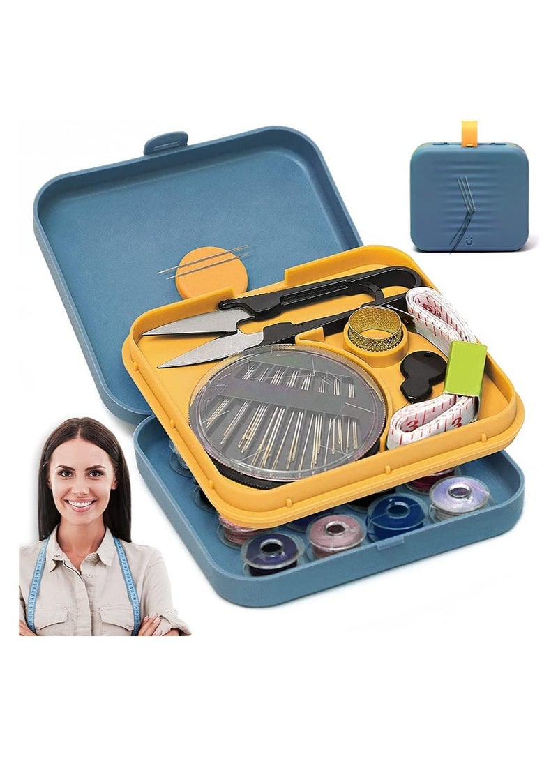 Sewing Kit, Travel Portable Sewing Supplies, for Home, Travel & Emergency, Filled with Mending and Sewing Needles, Magnetite, Scissors, Thimble, Thread, Tape Measure etc 21pcs Blue