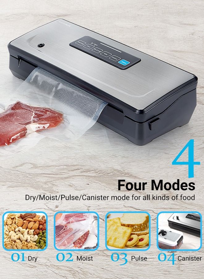 INKBIRD Vacuum Sealer Machine INK-VS02 Automatic Sealing for Food Preservation Dry & Moist Sealing Modes Built-in Cutter Starter Kit Easy Cleaning Stainless Steel Panel Compact Design