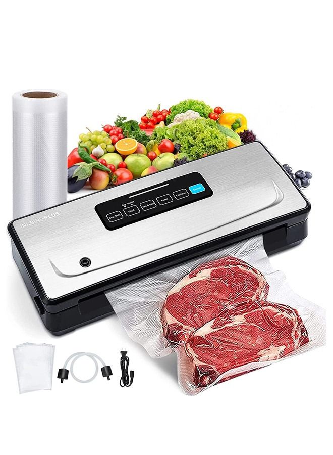 INKBIRD Vacuum Sealer Machine INK-VS02 Automatic Sealing for Food Preservation Dry & Moist Sealing Modes Built-in Cutter Starter Kit Easy Cleaning Stainless Steel Panel Compact Design