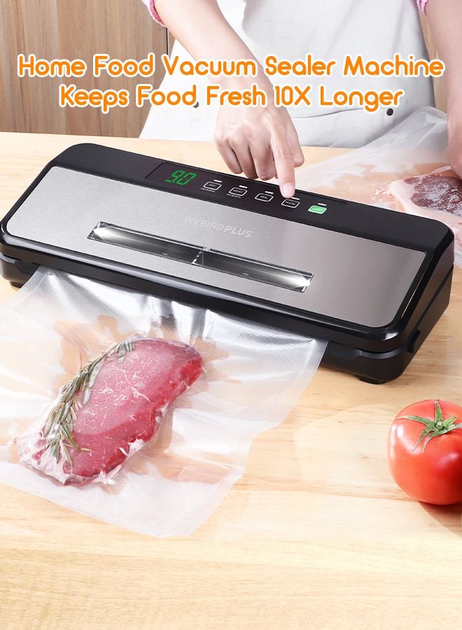 INKBIRD INK-VS03 Food Vacuum Sealer Machine, Sealing Time Display, 80KPA Strong Suction, Automatic Vacuum Sealer with Starter Kit for Food Storage and Sous Vide