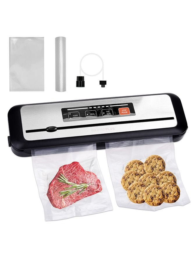 INKBIRD Vacuum Sealer Machine with New PULSE Function Automatic Sealing for Food Preservation Dry & Moist Sealing Modes Built-in Cutter Starter Kit Stainless Steel Panel Compact Design