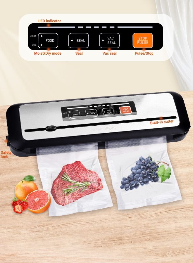 INKBIRD Vacuum Sealer Machine with New PULSE Function Automatic Sealing for Food Preservation Dry & Moist Sealing Modes Built-in Cutter Starter Kit Stainless Steel Panel Compact Design