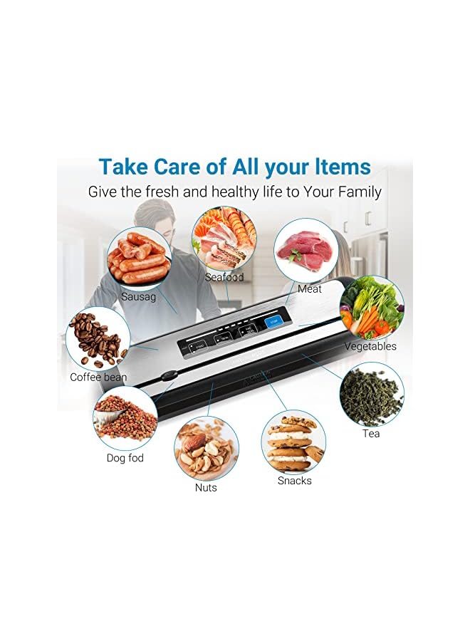 Vacuum Sealer Machines,80Kpa One-Touch Automatic Food Preserving Machine With Sealer Bags Storage And Built-In Cutter,Vacuum Packer Machine For Sous Vide Cooking Dry & Moist Food Modes