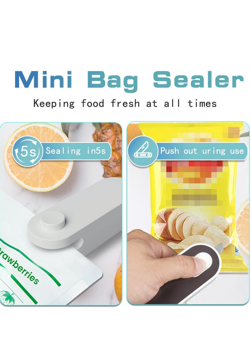 Mini Bag Sealer 2 in 1 Rechargeable Handheld Plastic Resealer Vacuum Sealing Machine for Keeping Food Chips Cookies Fresh Kitchen Chip Bags Cutter Portable Snacks Save