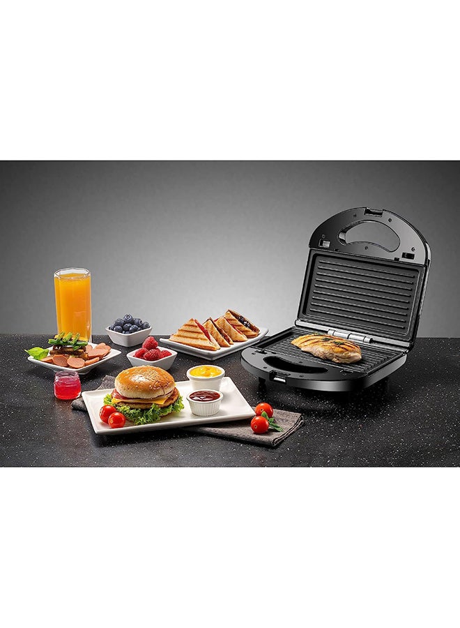 Sandwich & Grill Maker Non-Stick 2-in-1 Interchangeable Sandwich and Grill Maker With Indicator and Ready to Cook Lights 780 W TS2120-B5 Black and Sliver