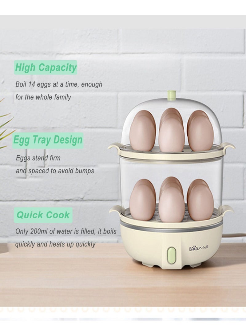 Multifunctional Mini Electric Rapid Egg Boiler Boiler 1-14 Egg Capacity Double Layer Breakfast Egg Boiler Steamer for Cooking Scrambled Egg Rolls Poached Egg Steamed Vegetable Dumplings