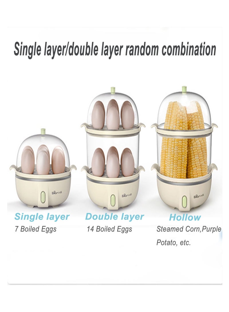 Multifunctional Mini Electric Rapid Egg Boiler Boiler 1-14 Egg Capacity Double Layer Breakfast Egg Boiler Steamer for Cooking Scrambled Egg Rolls Poached Egg Steamed Vegetable Dumplings