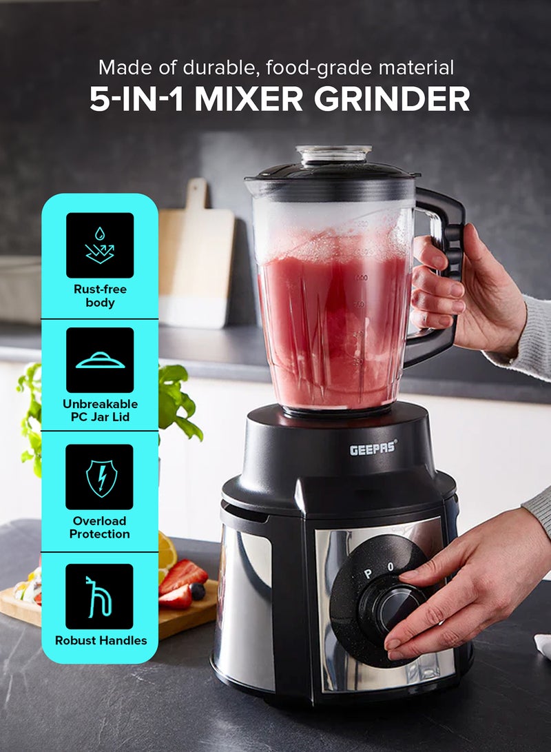 Mixer Grinder with Super Extractor 5-IN-1 Functions Powerful copper motor and Stainless steel jars Harmonic grinding Overload protection 2.1 L 1000 W GSB5457N White/Red