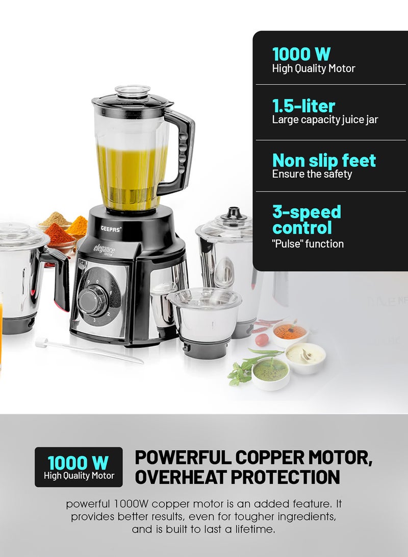 Mixer Grinder with Super Extractor 5-IN-1 Functions Powerful copper motor and Stainless steel jars Harmonic grinding Overload protection 2.1 L 1000 W GSB5457N White/Red