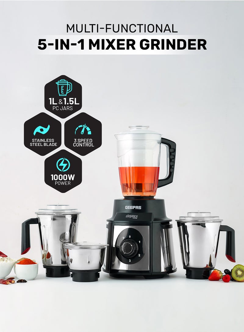 Mixer Grinder with Super Extractor 5-IN-1 Functions Powerful copper motor and Stainless steel jars Harmonic grinding Overload protection 2.1 L 1000 W GSB5457N White/Red