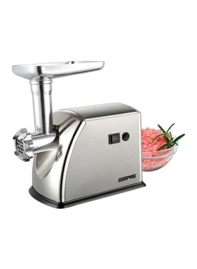 Meat Grinder Electric Aluminum Gearbox - 3 Metal Stainless Steel Cutting Plates, Accessories, Metal Gears, Stainless Steel Blade 1 kg 1600 W GMG1909 Silver