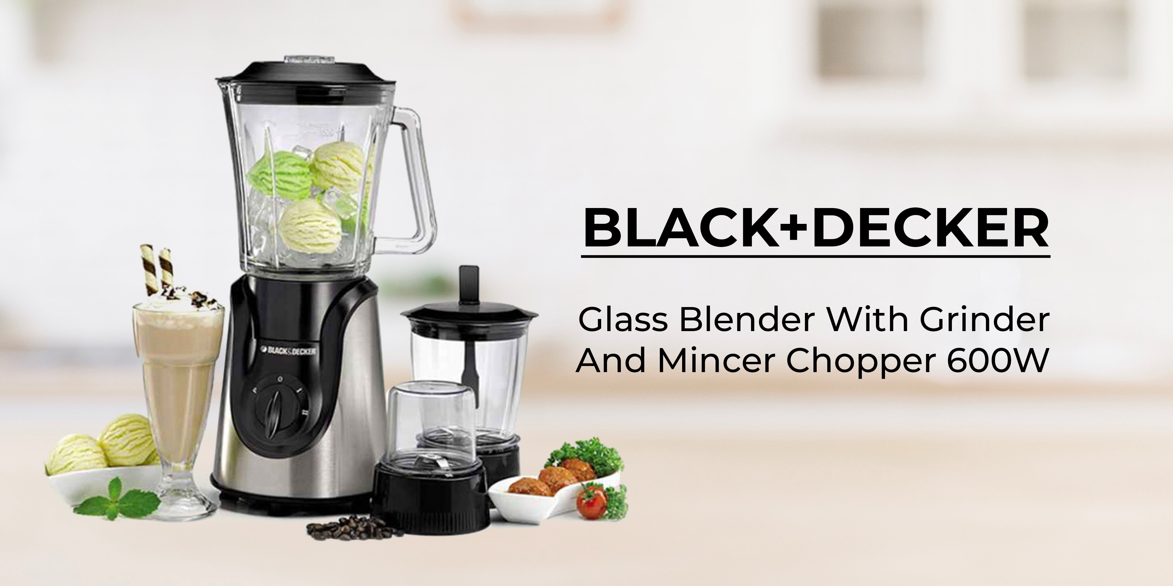 Blender And Smoothie Maker With Glass Jar, Mincer And Grinder/Chopper 1.5 L 600 W BX600G-B5 Silver/Black