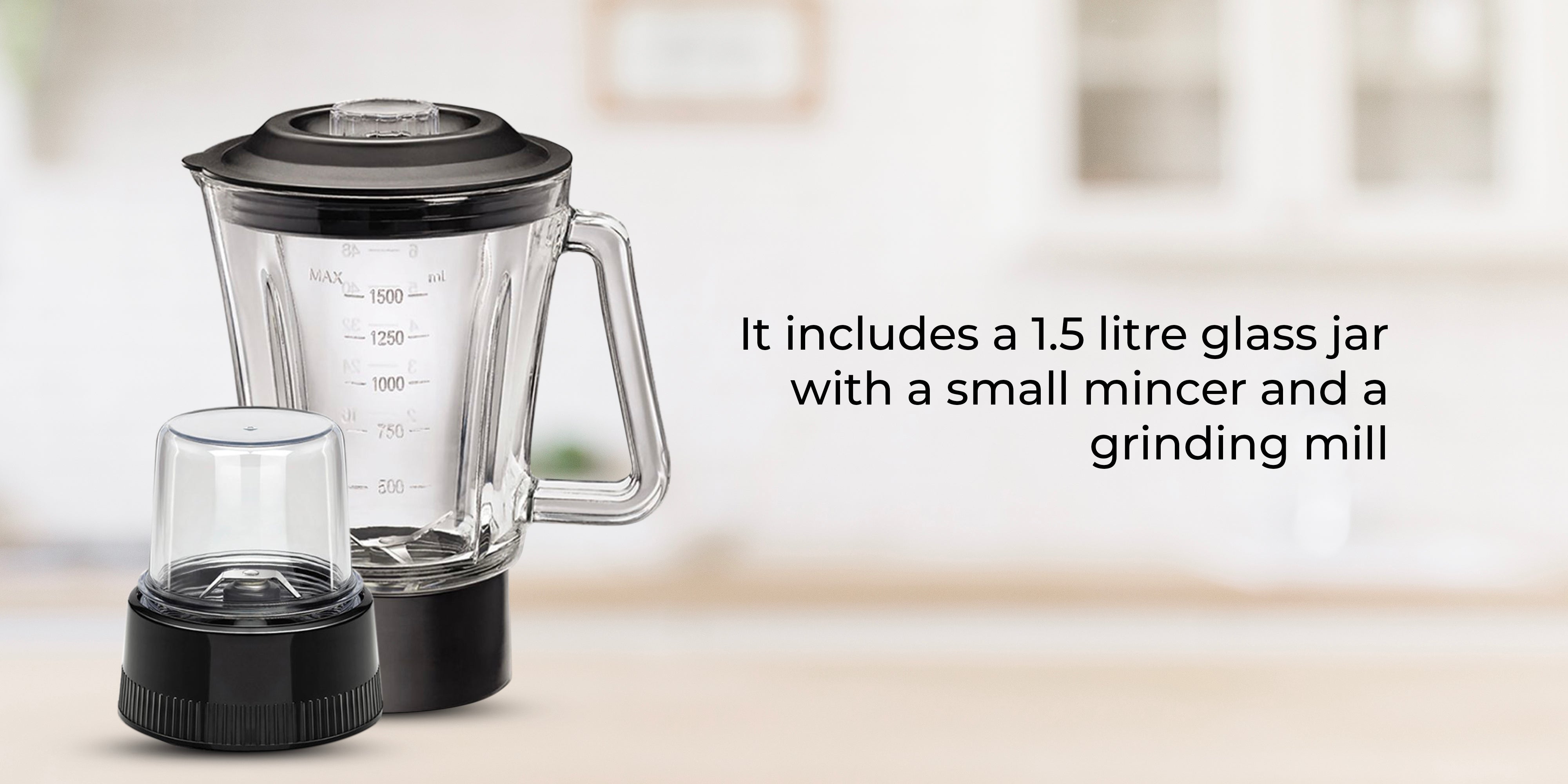 Blender And Smoothie Maker With Glass Jar, Mincer And Grinder/Chopper 1.5 L 600 W BX600G-B5 Silver/Black