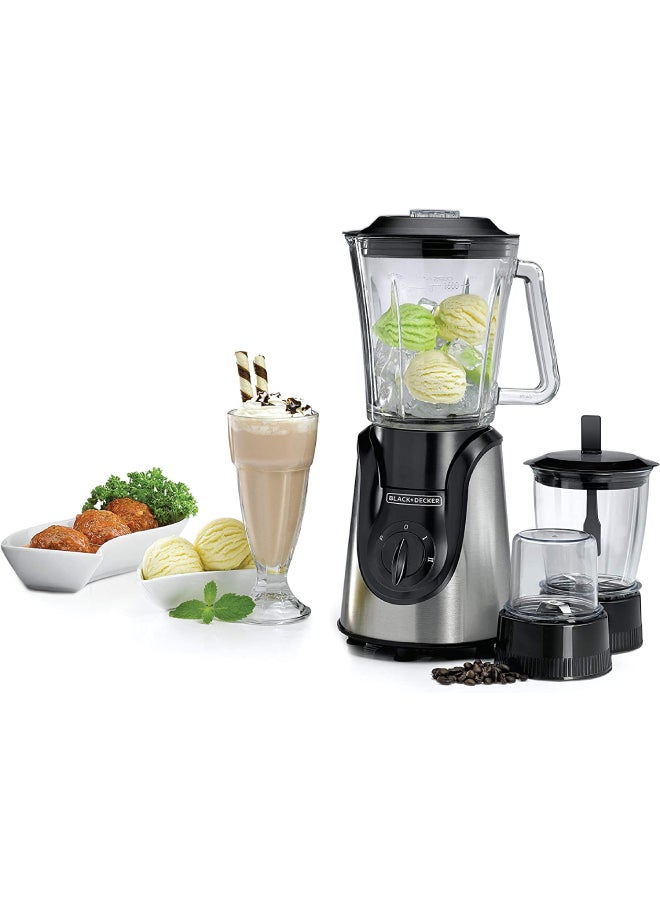 Blender And Smoothie Maker With Glass Jar, Mincer And Grinder/Chopper 1.5 L 600 W BX600G-B5 Silver/Black