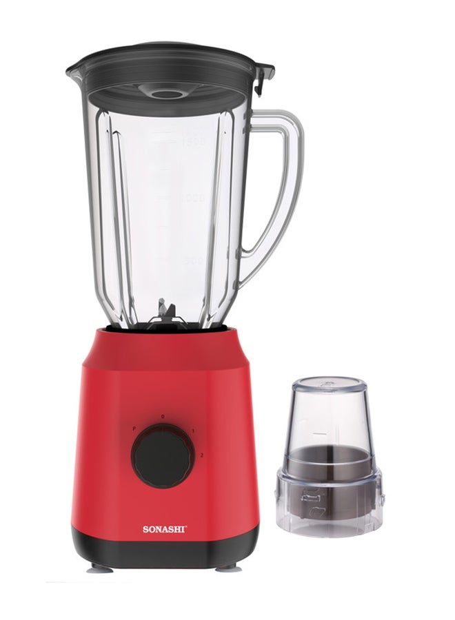 2 in 1 Powerful Blender - 1.8L Unbreakable Blender Jar and Grinding Cup | Featured with 2 Speed Switch with Pulse Control, Overheat Protection, and Safety Lock System 650 W SB-154 Red