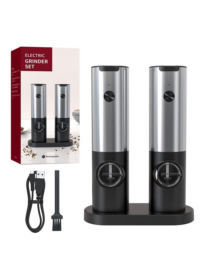 2 Piece Electric Salt and Pepper Grinder Set, Rechargeable Pepper Grinder with USB Rechargeable Base, Ajustable Grind Coarseness with LED Light