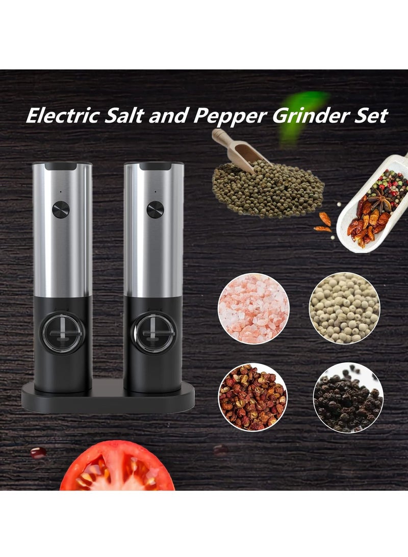 2 Piece Electric Salt and Pepper Grinder Set, Rechargeable Pepper Grinder with USB Rechargeable Base, Ajustable Grind Coarseness with LED Light