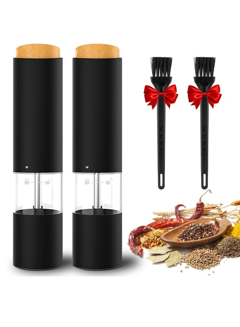 Electric Salt and Pepper Grinder Set of 2, Automatic Operation Salt Pepper Mill Sets with Adjustable Coarseness, Battery Powered, LED light, One Hand Operation-Black