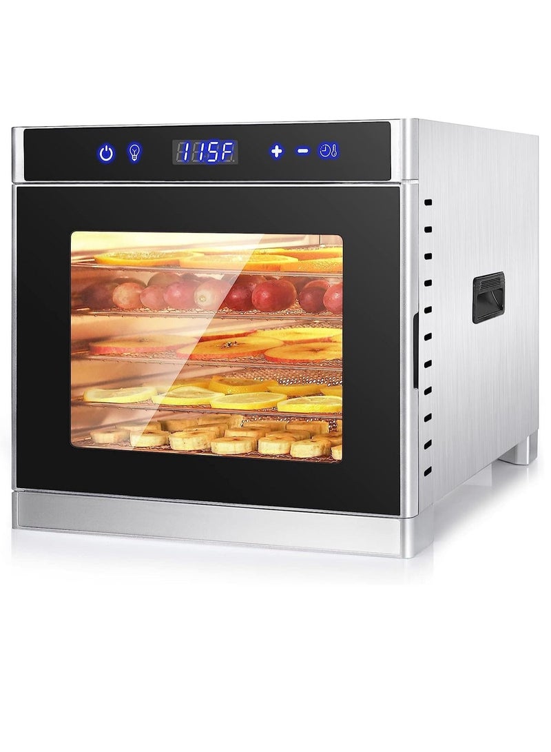 COOLBABY food dehydrator, 6 trays for food Jerky, fruit, meat, dog treats, herbs, durable food-grade stainless steel dehydrator machine, 220V/700W, safety over heat protection, 67 free recipes.