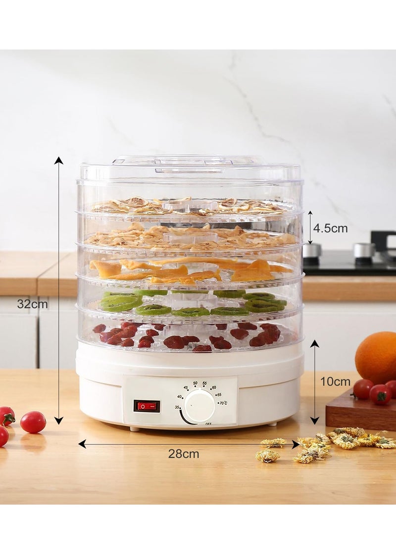 Fruit and Vegetable Dryer 5 Layers White Food Dehydrator Machine Freeze Dryer 70℃ Temperature Control 5 Bpa-Free Stackable Tray with Powerful Drying Capacity for Jerky Fruit