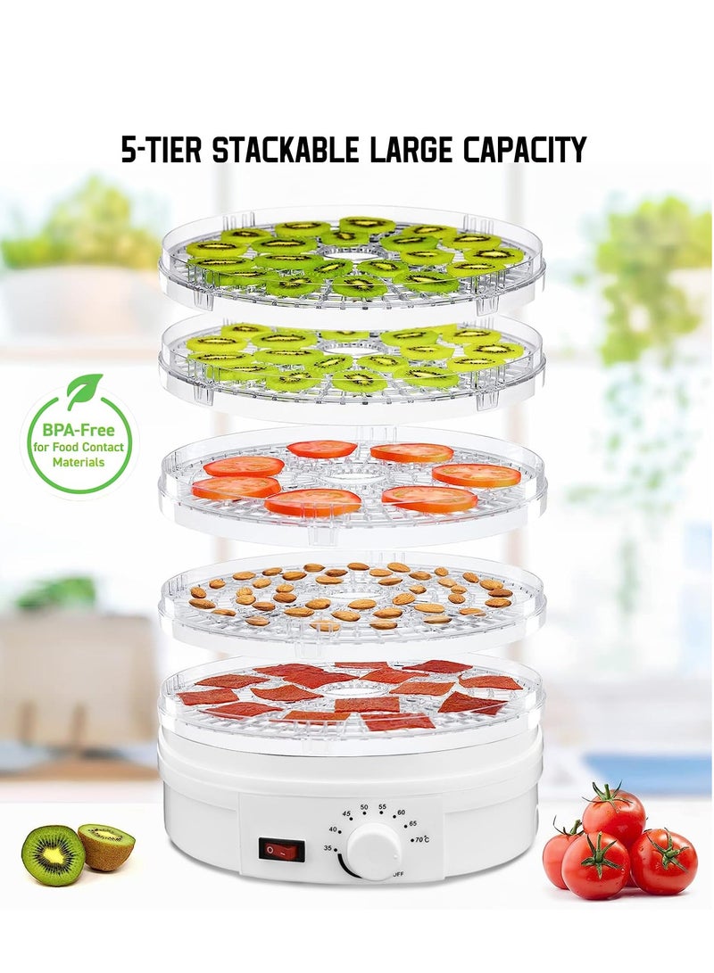 Fruit and Vegetable Dryer 5 Layers White Food Dehydrator Machine Freeze Dryer 70℃ Temperature Control 5 Bpa-Free Stackable Tray with Powerful Drying Capacity for Jerky Fruit