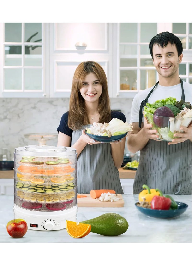 Fruit and Vegetable Dryer 5 Layers White Food Dehydrator Machine Freeze Dryer 70℃ Temperature Control 5 Bpa-Free Stackable Tray with Powerful Drying Capacity for Jerky Fruit