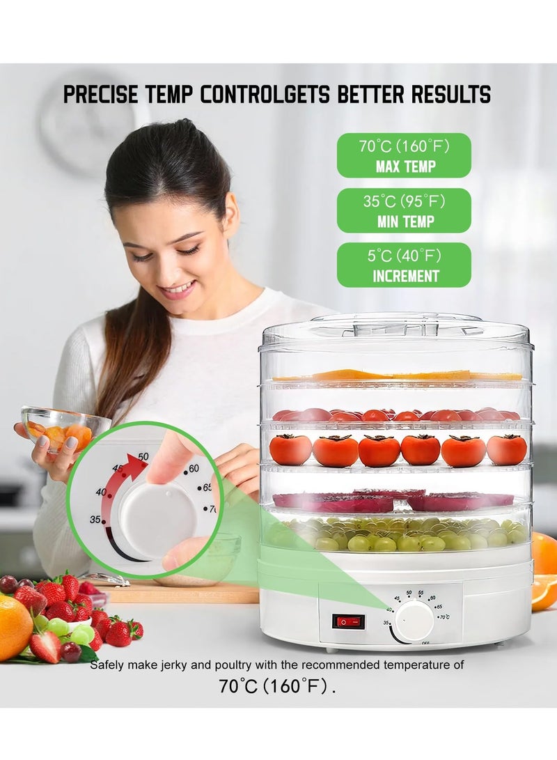 Fruit and Vegetable Dryer 5 Layers White Food Dehydrator Machine Freeze Dryer 70℃ Temperature Control 5 Bpa-Free Stackable Tray with Powerful Drying Capacity for Jerky Fruit